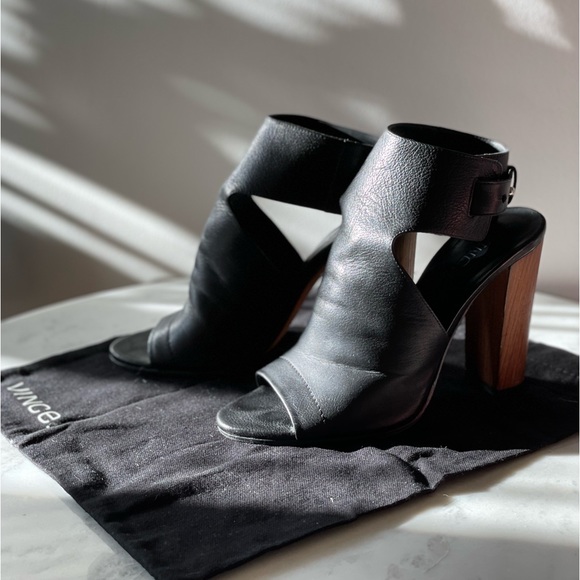 Vince Shoes Vince Black Leather And Wood Block Heels Poshmark